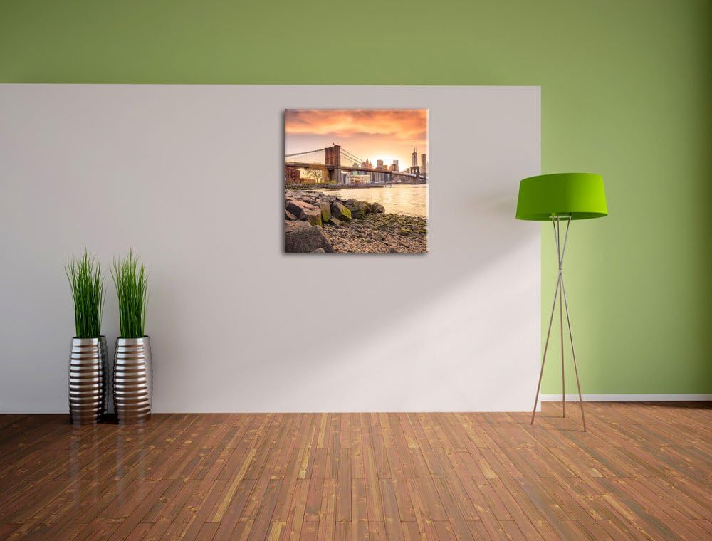 Pixxprint Brooklyn Bridge Sonnenuntergang als Leinwandbild/Grösse: 70x70 cm/Wandbild/Kunstdruck/fert