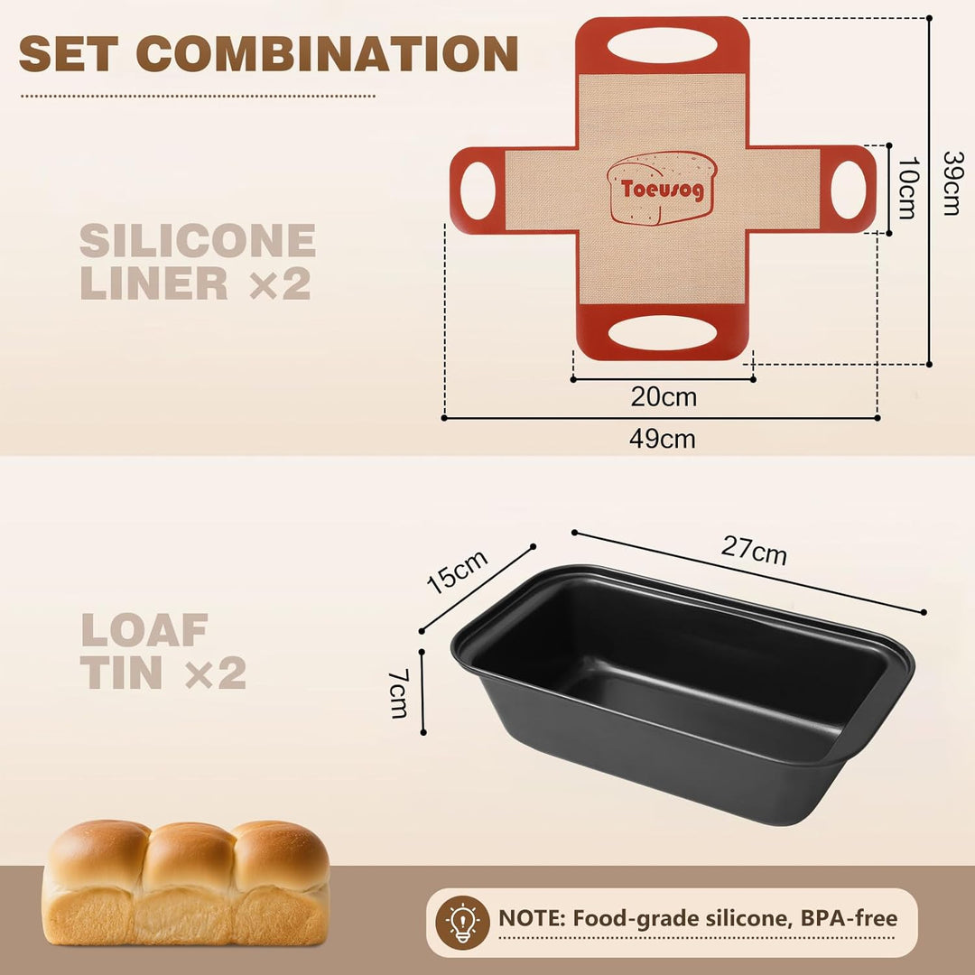 Brotbackform Kasten 2er Set: Kastenform Brot 27x15x7cm mit 2x Backmatte - Antihaft Brotform zum Toas