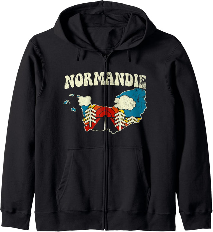 Normandie Frankreich Vintage Französische Region Regenbogen Retro 70er Jahre Kapuzenjacke