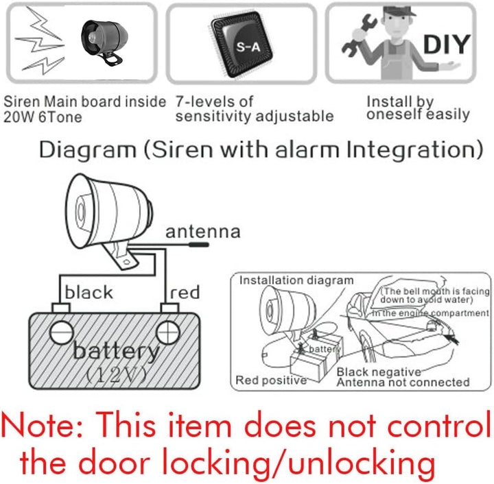 Riloer 12V 20W Cw-8110 Car Anti-Diebstahl-Alarm-Sirene, Automative Sicherheit Horn mit Fernbedienung