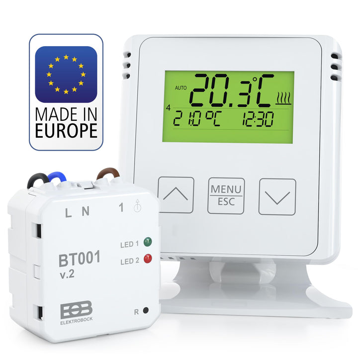 ELEKTROBOCK BT731 Funk-Raumthermostat mit Empfänger - Standfuss - Reichweite bis 35 m - Für elektris