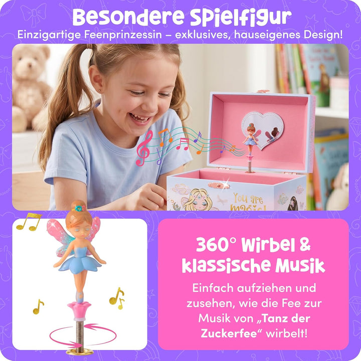 Giggle & Honey Musikalische Fee Schmuckkästchen für Mädchen - Kinder Musik-Box mit Fee und Spiegel,