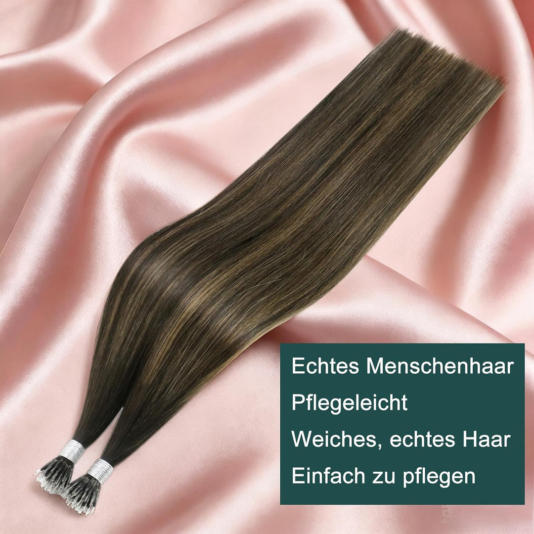Easyouth Balayage Nanoring Haarverlängerung Echthaar 35 cm Braun Aschbraun und Dunkelstes Braun Misc