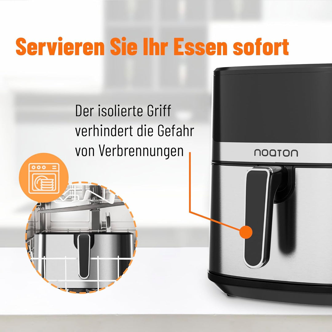 Noaton Heissluftfritteuse 6,2 L, Air Fryer mit Digitalem Touchscreen, 8 Programme, 1600 W, Ohne Öl,