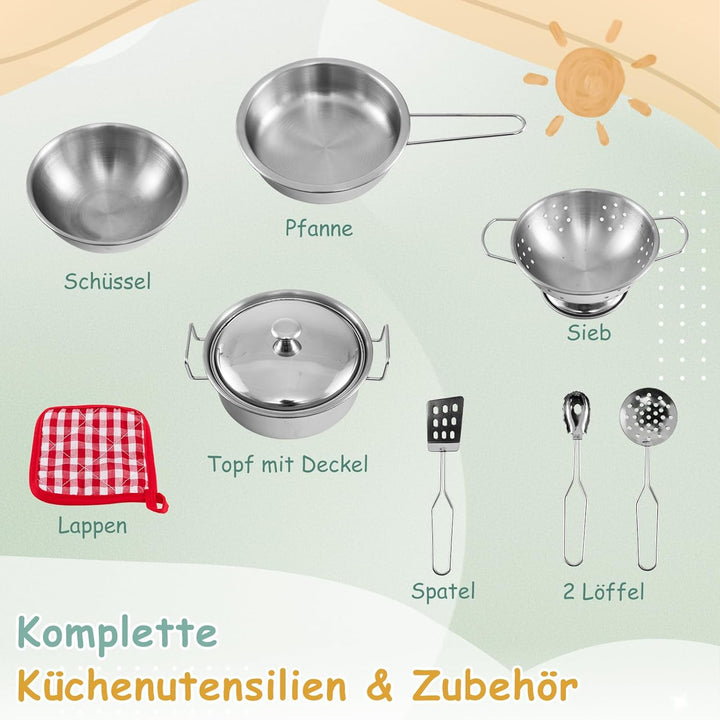 COSTWAY Matschküche Kinder Outdoor, Kinderküche Tannenholz mit Pflanzbehälter & 2 Kreidetafeln & Was