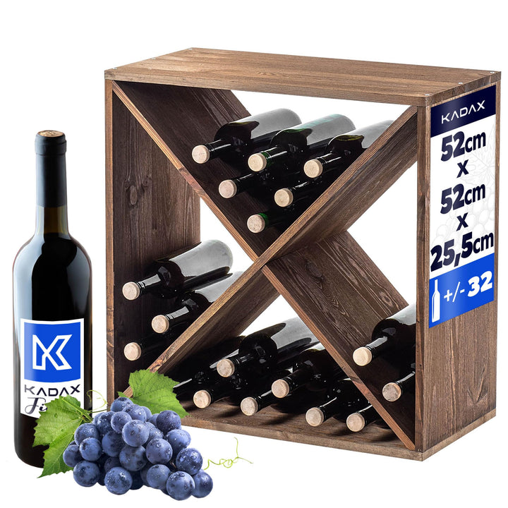 KADAX Weinregal aus Holz, 52 x 25.5 x 52 cm, Grosses Flaschenregal für viele Weinflaschen, rustikale