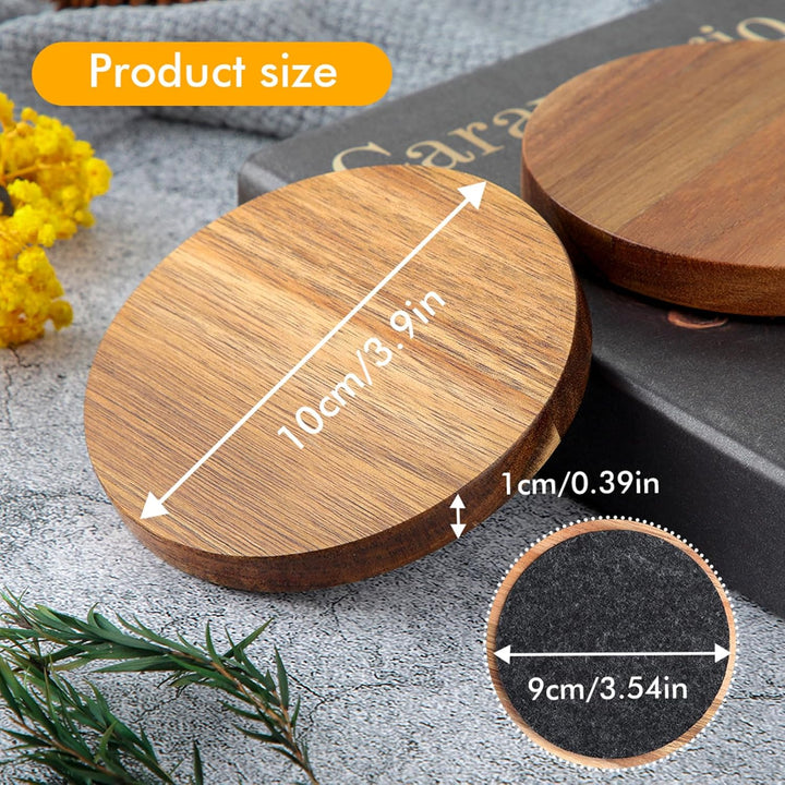Untersetzer Gläser Holz 6er Set, Untersetzer aus Akazienholz & Filz mit Halter, Glasuntersetzer Holz