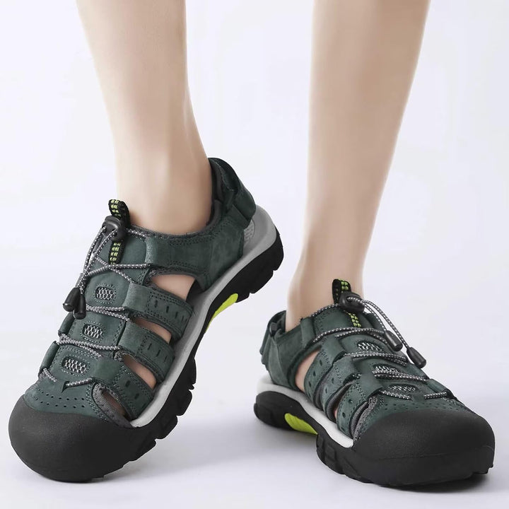 Herren Leder Sandalen Sport Outdoor Trekkingsandalen Atmungsaktive Leichte Wandersandalen Männer Som