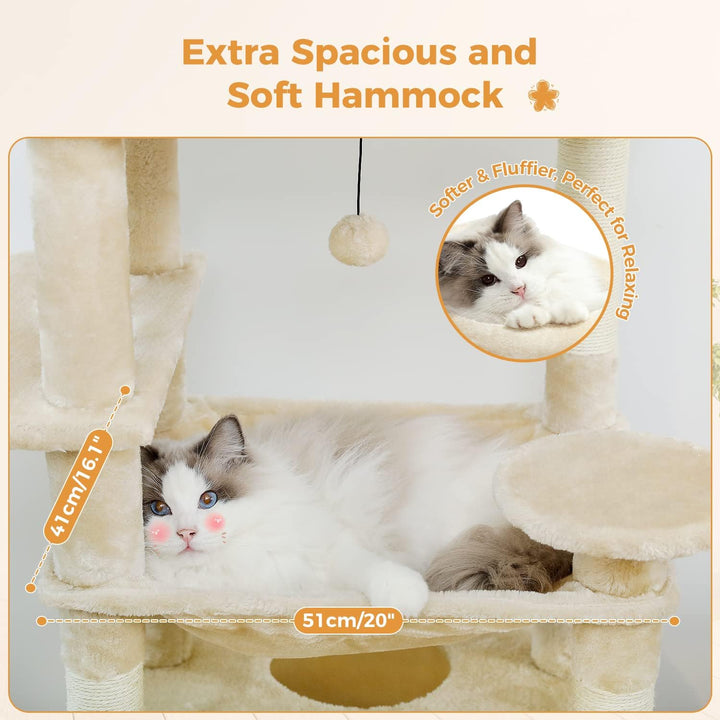 PAWZ Road Kratzbaum Grosse Katzen Stabil, 184 cm hoch, 7 Sisalpfosten, Grosser Sitzstange, Höhle, Kö