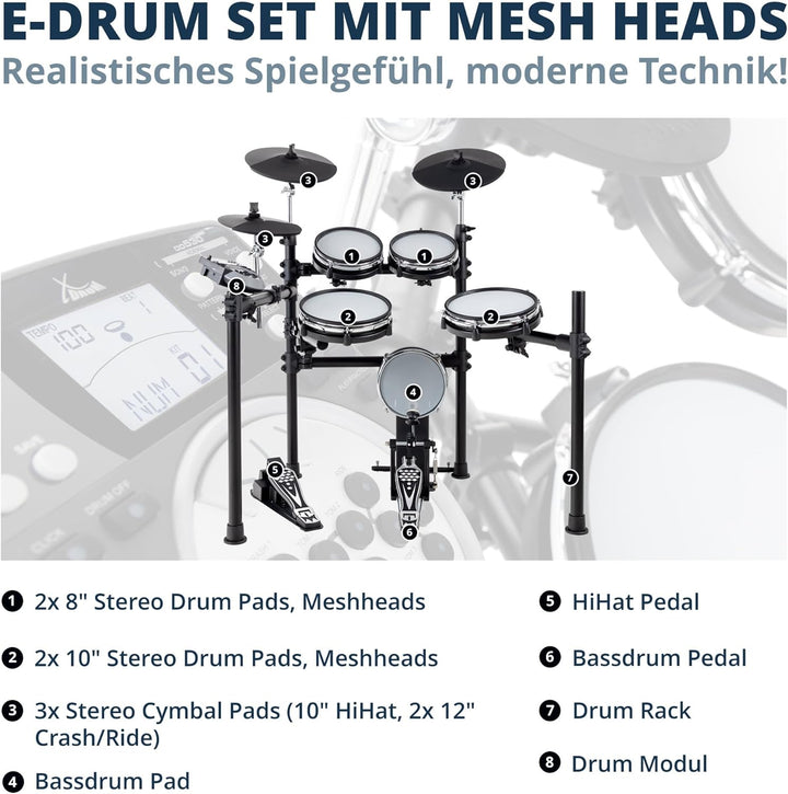 XDrum DD-530 E-Drum Set mit Mesh Heads - Elektronisches Schlagzeug mit 3 Becken Pads 4 Mesh Head Pad