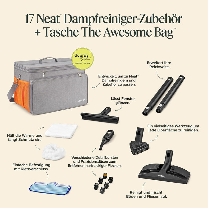 Dupray Neat Dampfreiniger – leistungsstarker Multifunktions-Dampfreiniger für Haus, Böden, Fliesen,