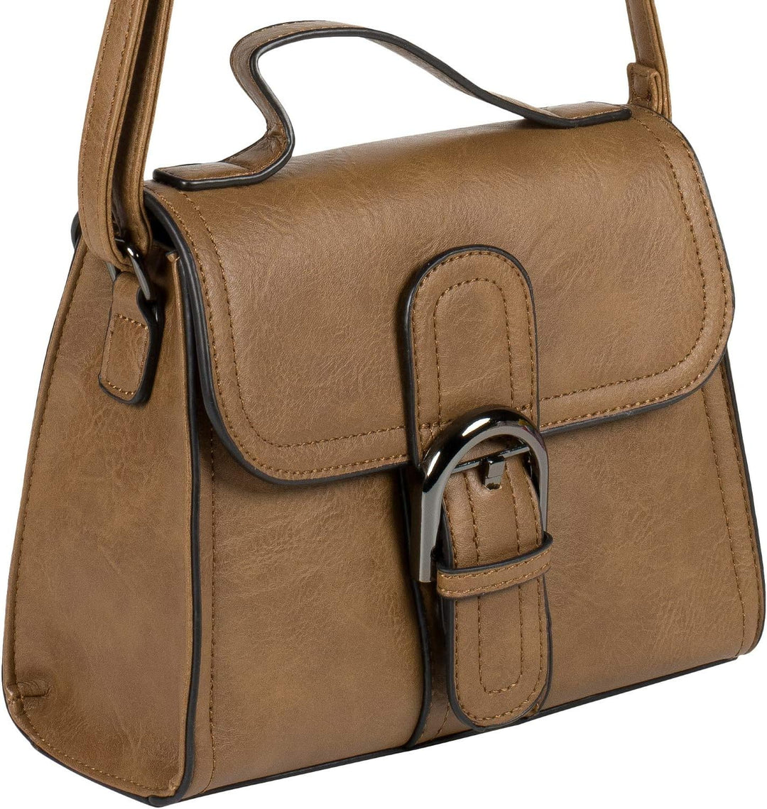 styleBREAKER Damen Umhängetasche Minibag mit Deko Schnalle, verstellbarer Tragegurt, Einfarbige Hand