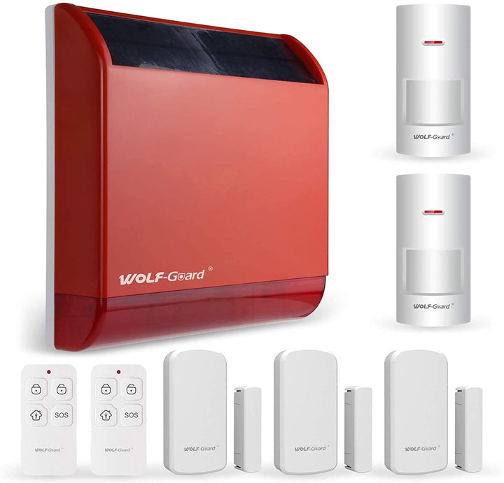 Wolf-Guard Wireless Solar Sirene Alarm (110dB), integrierter Akku, Manipulationsalarm, kabelloser Ha