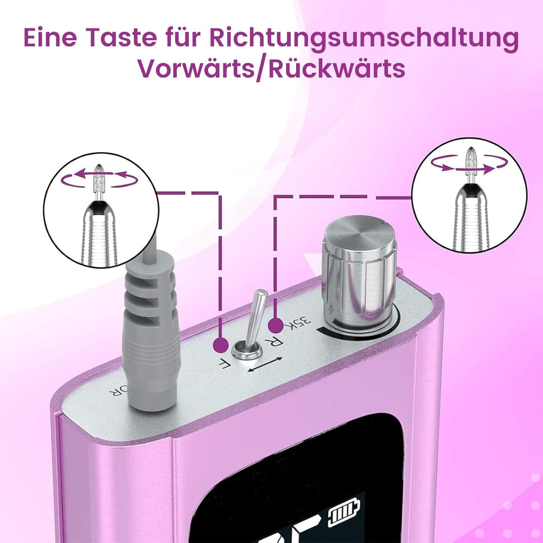 Delanie Elektrische Nagelfräser 35.000 U/min, Akku-Nagelfräser für Acrylnägel Nagellack, wiederaufla