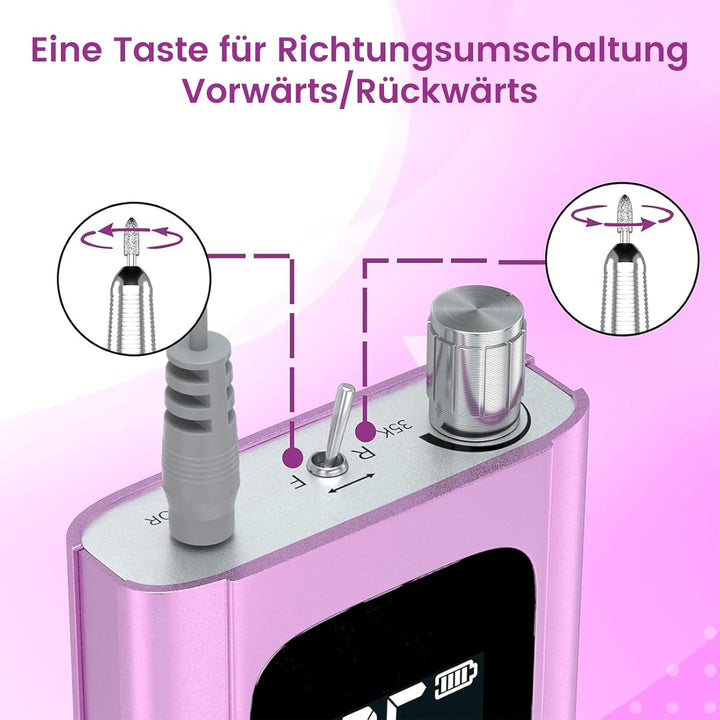 Delanie Elektrische Nagelfräser 35.000 U/min, Akku-Nagelfräser für Acrylnägel Nagellack, wiederaufla