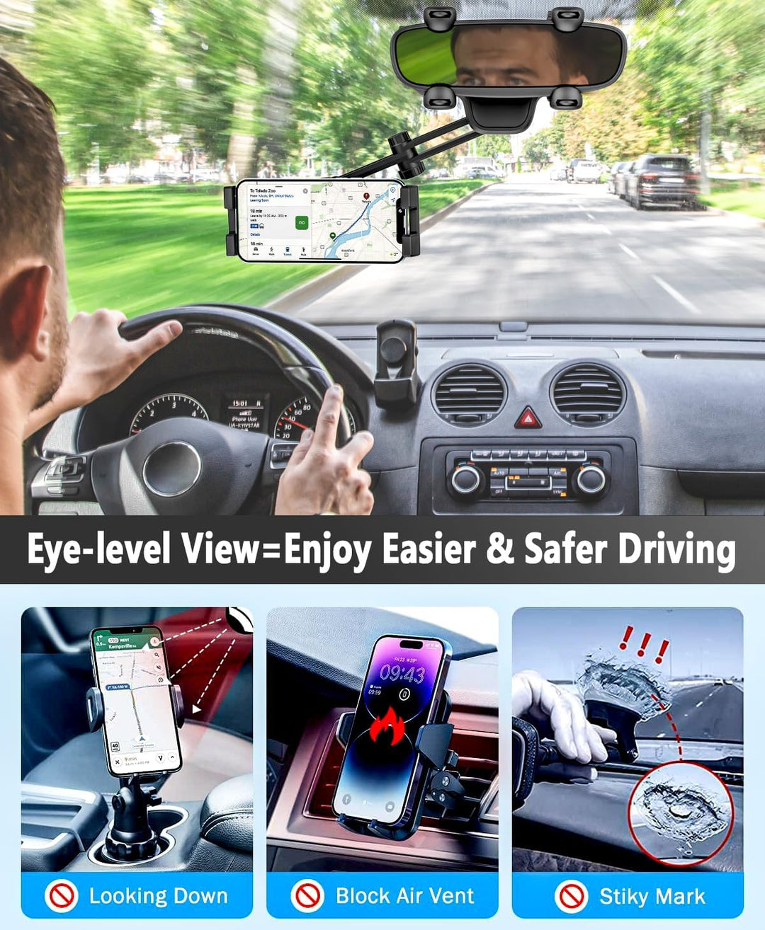 woleyi Auto/LKW Rückspiegel Tablet Halterung [Multifunktionale Drehbare] KFZ Handy Tablet Spiegel Au