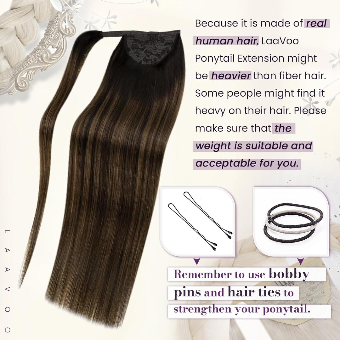 LaaVoo Zopf Extensions Echthaar Braun 40cm 80g Zopf Haarteil Extensions Echthaar Balayage Clip in Po