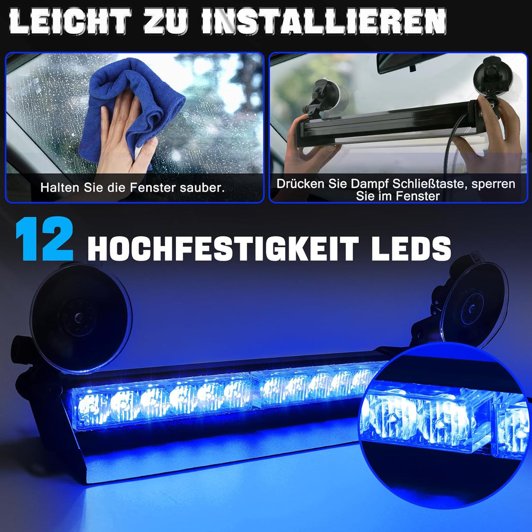 ROUTEKING LED-Notfall-Warnleuchte, 35,6 cm, 12 LEDs, 9 Blinkmodi, 4 Saugnäpfe, hohe Intensität, blin