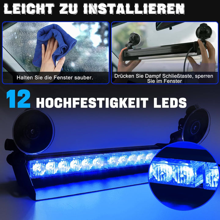 ROUTEKING LED-Notfall-Warnleuchte, 35,6 cm, 12 LEDs, 9 Blinkmodi, 4 Saugnäpfe, hohe Intensität, blin