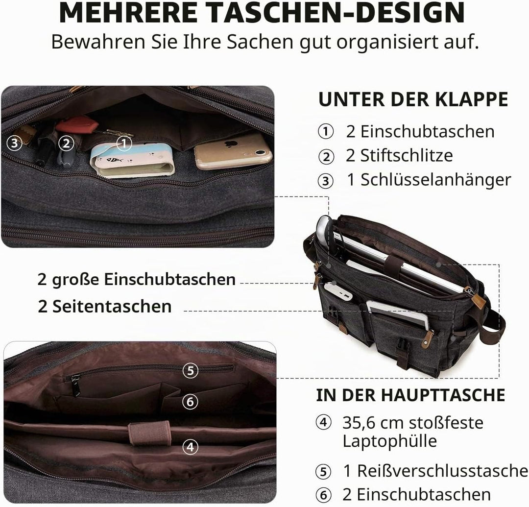 VX VONXURY Umhängetasche für Männer, Leicht Wasserfeste 15,6-Zoll-Laptoptasche Schule Büro Messenger