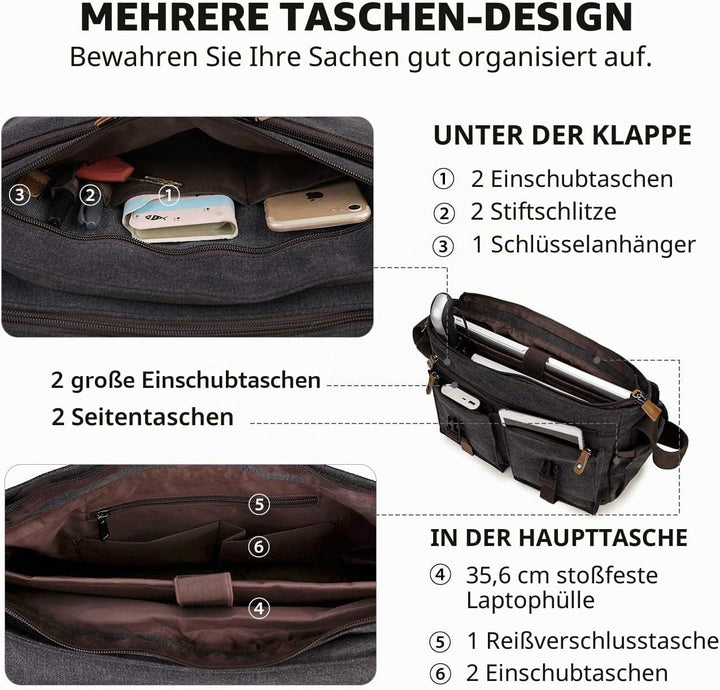 VX VONXURY Umhängetasche für Männer, Leicht Wasserfeste 15,6-Zoll-Laptoptasche Schule Büro Messenger