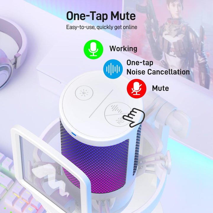MAONO USB Gaming Mikrofon, Noise Cancellation Kondensator Microphone mit Mute, Gain, Monitoring, Pop