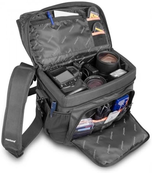 Mantona 270033 Neolit II SLR-Kameratasche (mit Regenschutzhülle, Metallschnallen und viel Zubehör) s