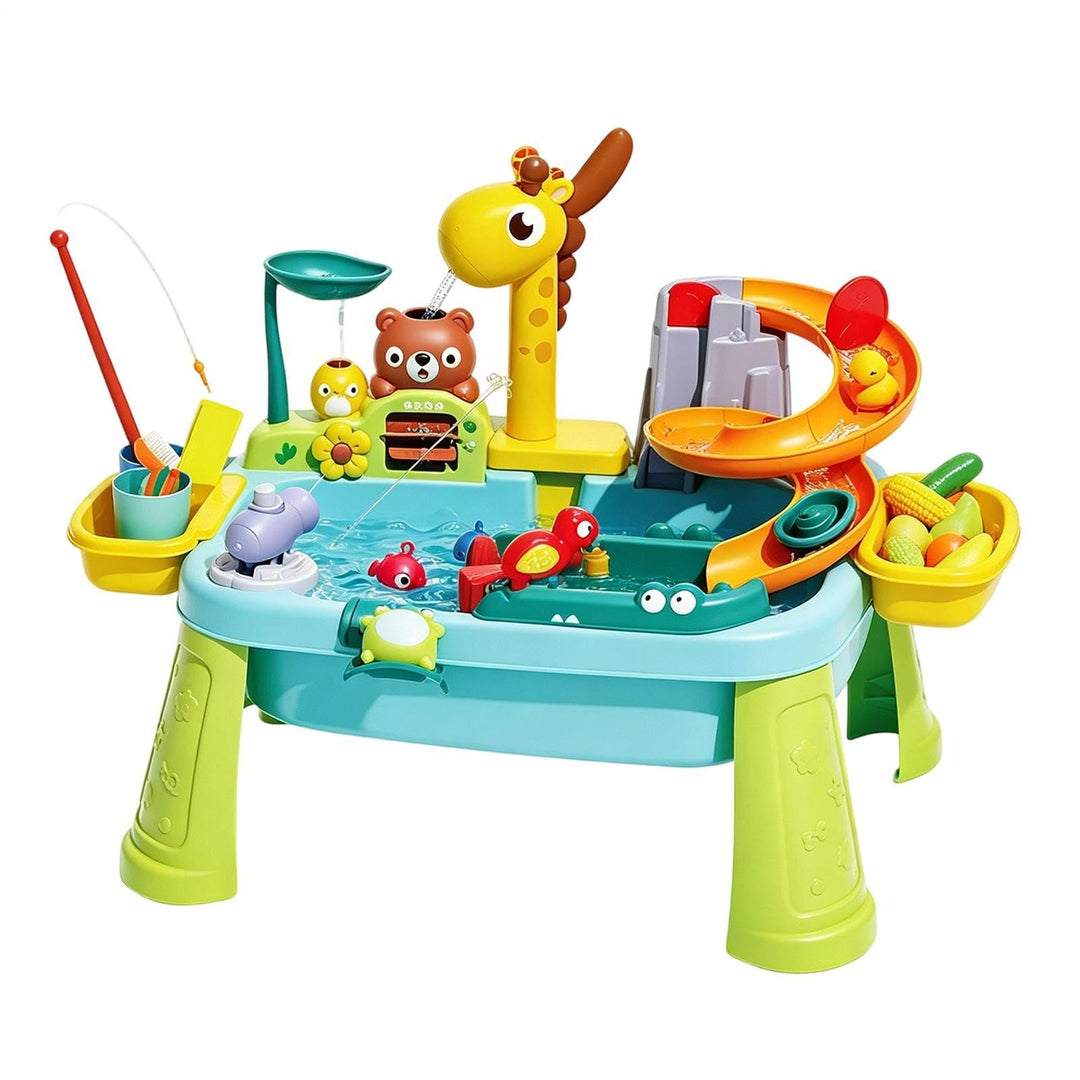 Kinder Wassertisch Mit Giraffen Wasserhahn, Angelspiel & Rutsche, 59 * 33 * 42cm, ABS, 3 In 1 Wasser