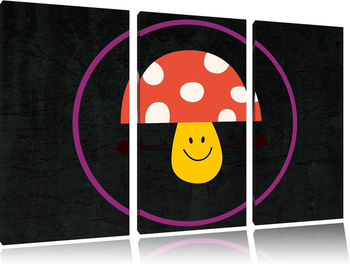 Pixxprint Süsser Pilz schwarz 3-Teiler Leinwandbild 120x80 Bild auf Leinwand