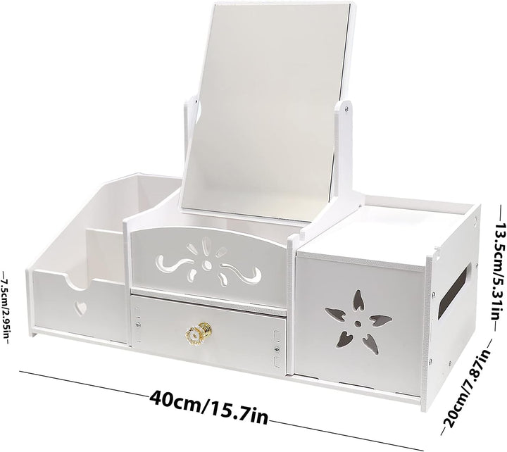 Cosmetic Organizer, Schminktisch Organizer mit Spiegel, Multifunktionaler Desktop Kosmetik Organizer