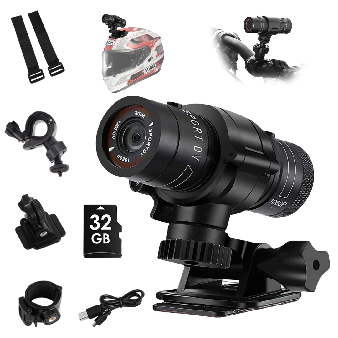 1080P HD Action Cam, 120° Weitwinkel Helmkamera, IP66 Dashcam Fahrrad mit 64GB Speicherkarte & 1000m
