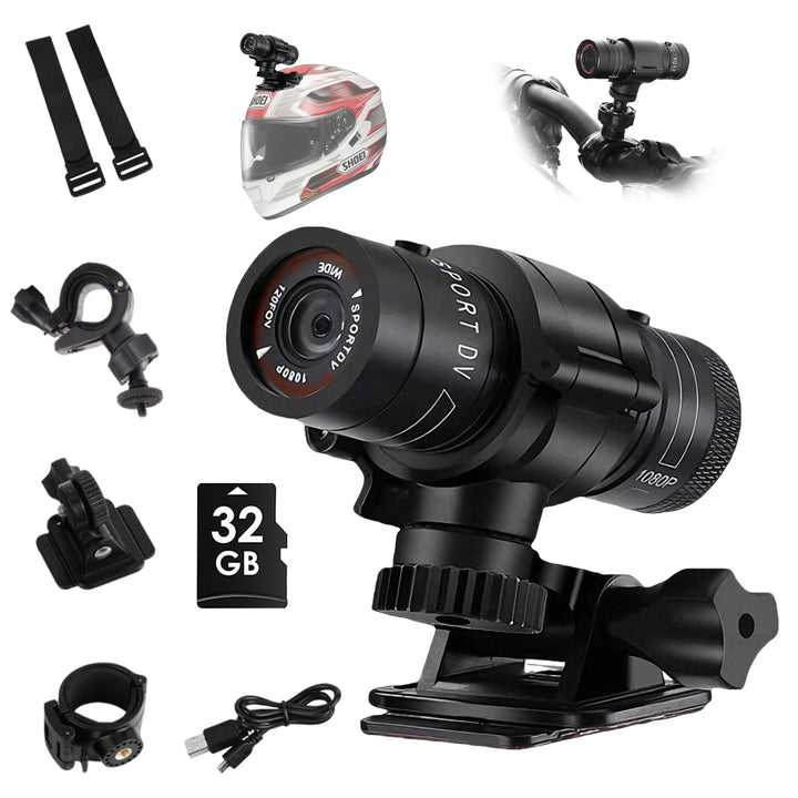 1080P HD Action Cam, 120° Weitwinkel Helmkamera, IP66 Dashcam Fahrrad mit 64GB Speicherkarte & 1000m