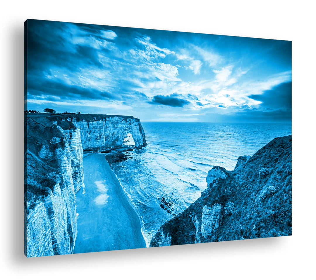 bezaubernder Strand in der Normandie Format 80x60 Effekt: Monocrome Blau als Leinwandbild, Motiv fer