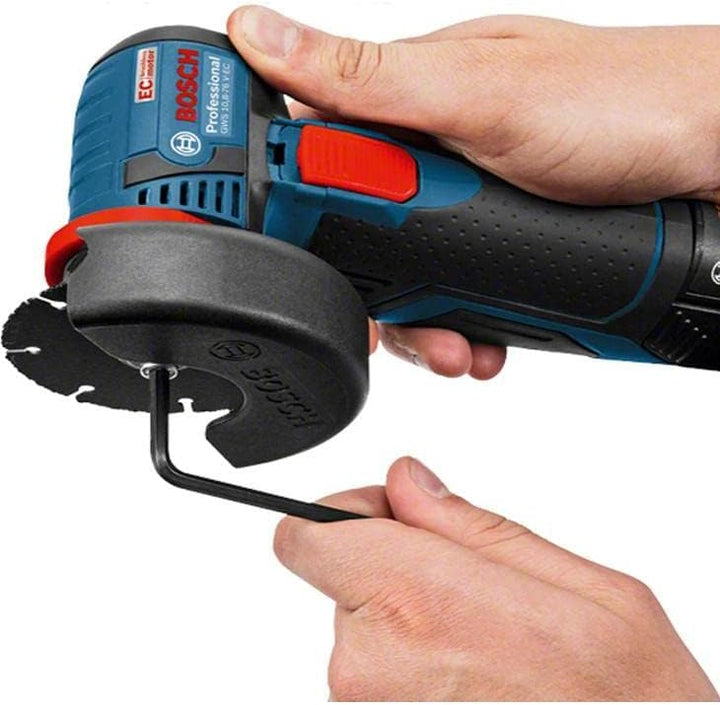 Bosch Professional 12V System Akku Winkelschleifer GWS 12V-76 (3 Trennscheiben, Scheibendurchmesser: