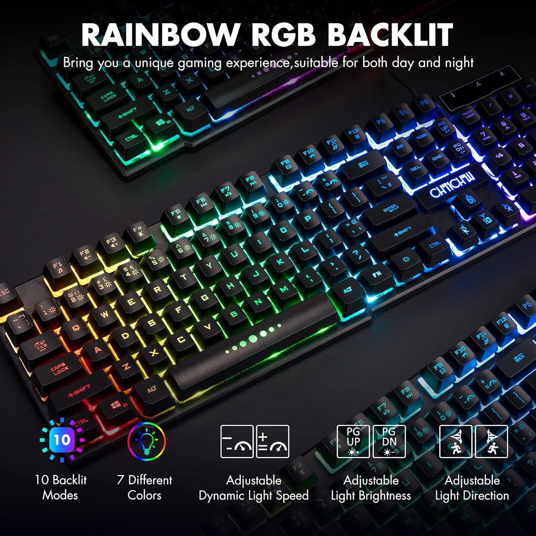 CHONCHOW Kabelgebundene Gaming-Tastatur und -Maus für Mac PC PS5 PS4 Xbox One Gamer, RGB-Hintergrund
