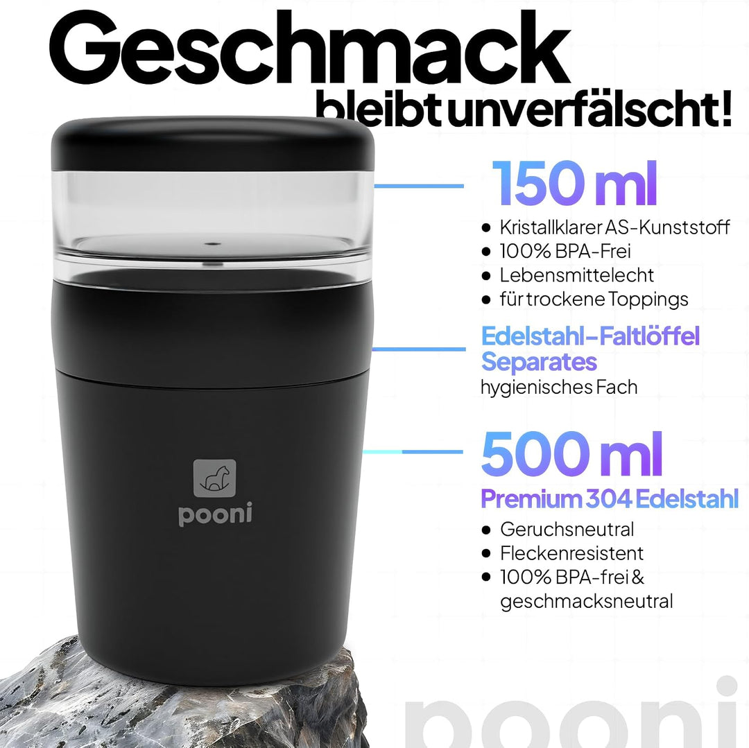 Müslibecher, auslaufsicherer Joghurtbecher to go mit Löffel, für Müsli, Joghurt, Frühstücksbecher au