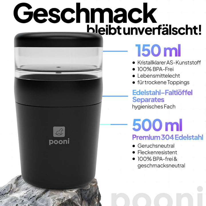 Müslibecher, auslaufsicherer Joghurtbecher to go mit Löffel, für Müsli, Joghurt, Frühstücksbecher au