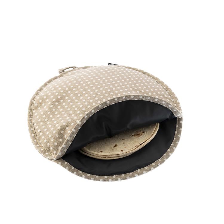 Mexikanischer Tortilla-Wärmer für Mikrowelle, hitzebeständig, wärmeisolierend, gepunktet, Beige, rec