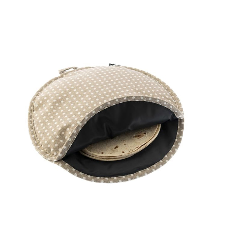 Mexikanischer Tortilla-Wärmer für Mikrowelle, hitzebeständig, wärmeisolierend, gepunktet, Beige, rec