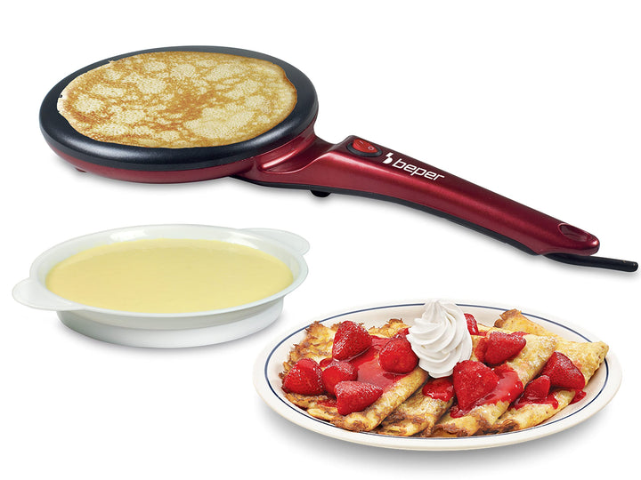 Beper BT.710Y Electric Crepe Red and Black, 800W Elektrische Crêpe-Maker mit Griff, Elektrische Crêp