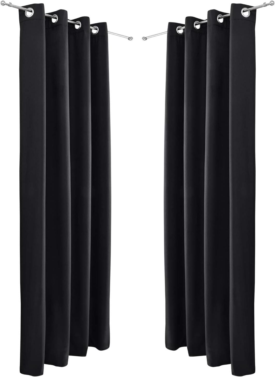 Beautissu 2er Set Thermovorhang Gardine 140x245 cm Schwarz – Ösen Thermogardine Set – Ösenvorhang is