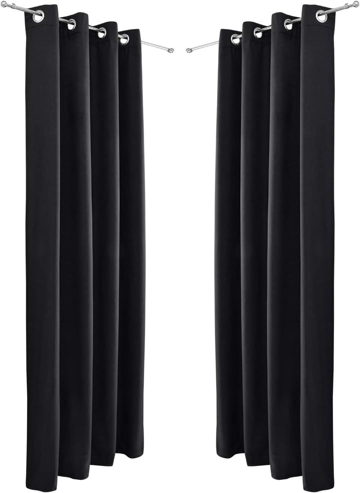 Beautissu 2er Set Thermovorhang Gardine 140x245 cm Schwarz – Ösen Thermogardine Set – Ösenvorhang is