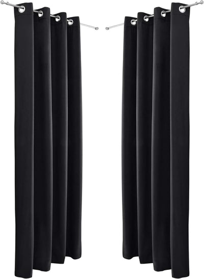 Beautissu 2er Set Thermovorhang Gardine 140x245 cm Schwarz – Ösen Thermogardine Set – Ösenvorhang is