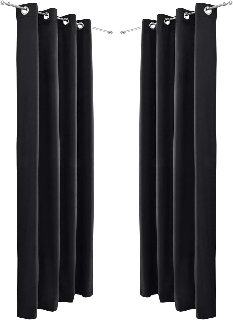Beautissu 2er Set Thermovorhang Gardine 140x245 cm Schwarz – Ösen Thermogardine Set – Ösenvorhang is