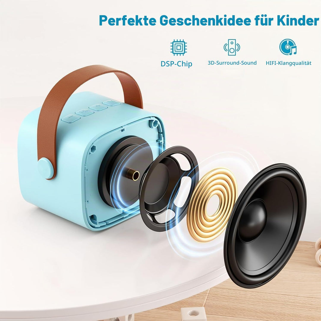 Mini-Karaoke-Maschine mit 2 kabellosen Mikrofonen, Top-Tragbare Bluetooth-Karaoke-Maschine für Kinde