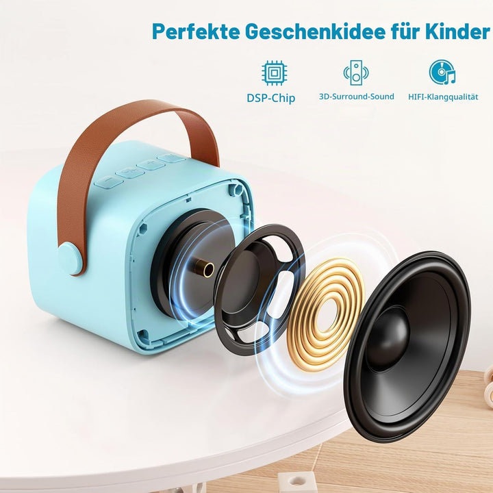 Mini-Karaoke-Maschine mit 2 kabellosen Mikrofonen, Top-Tragbare Bluetooth-Karaoke-Maschine für Kinde