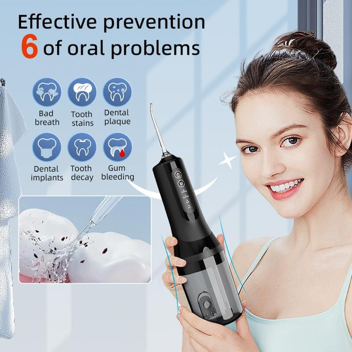 Munddusche Kabellos Elektrischer Zahnreiniger, 4 Modi & 5 Düsen USB-C Wiederaufladbare Wasser Flosse