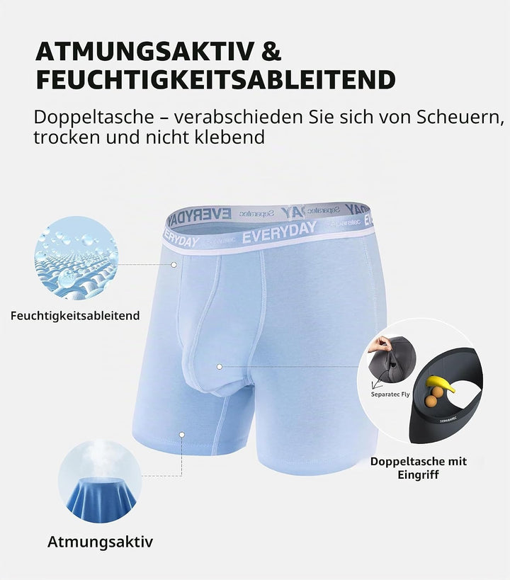 Separatec Herren Boxershorts 7er Pack Doppelbeutel Dual Pouch, Baumwolle Unterhosen Männer, Stretcke