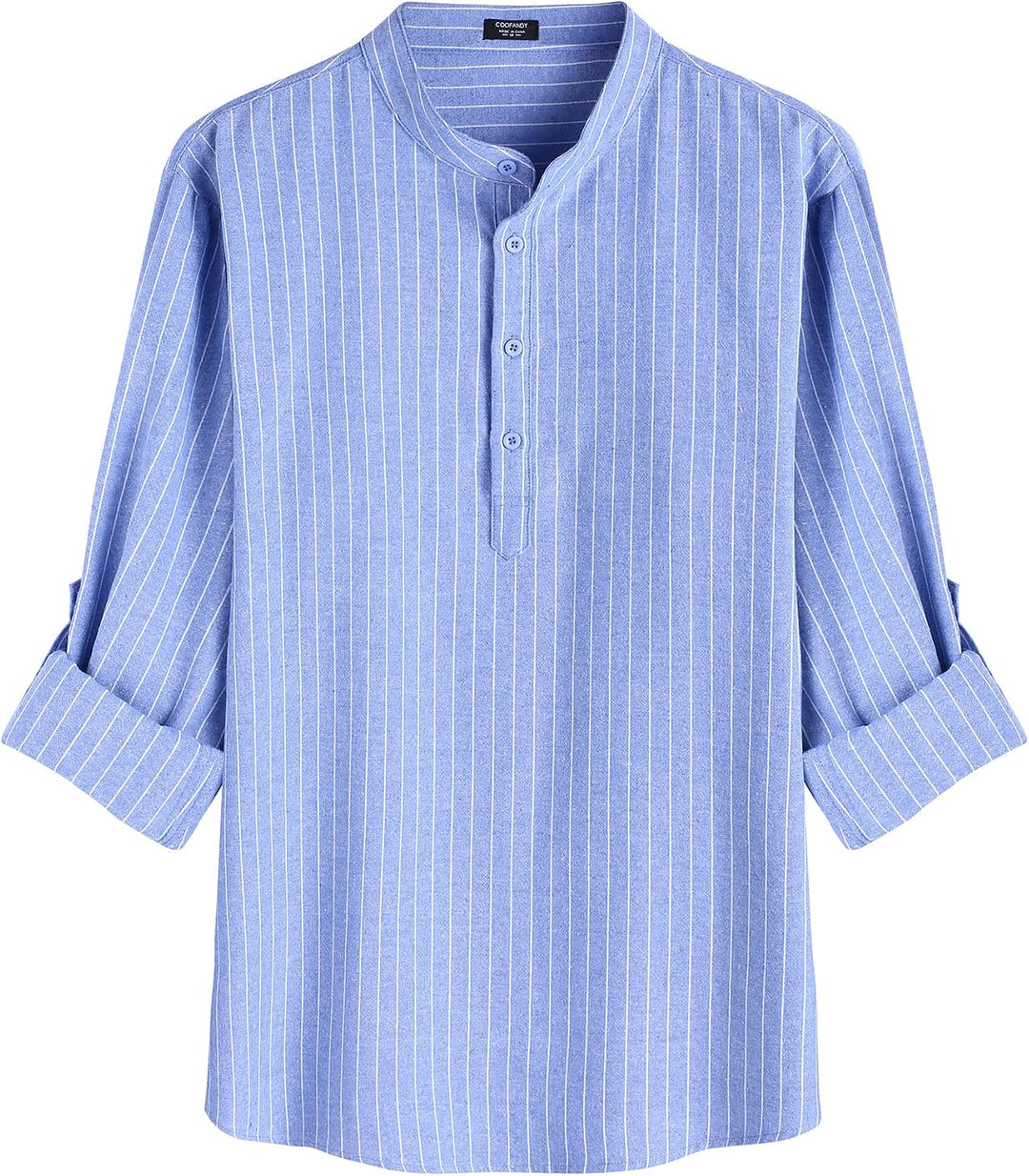 COOFANDY Hemd Herren Langarm Leinenhemd Baumwolle Henley Shirt Casual Regular Fit Sommerhemd M Blaue