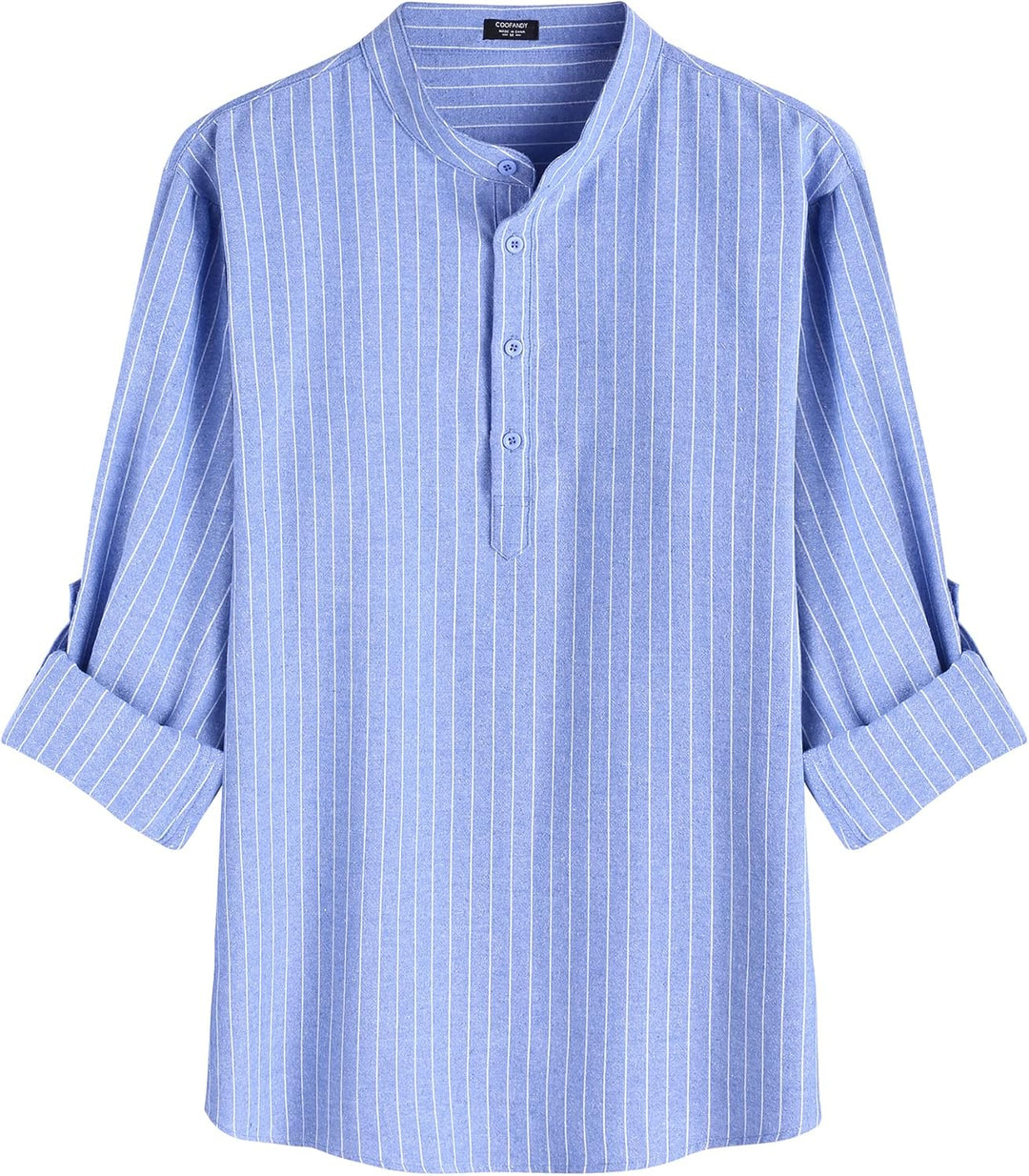 COOFANDY Hemd Herren Langarm Leinenhemd Baumwolle Henley Shirt Casual Regular Fit Sommerhemd XL Blau